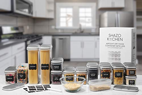 Large Set 28 Pc Airtight Food Storage Containers With Lids (14 Container Set) Airtight Plastic Dry Food Space Saver Boxes, One Lid Fits All - Stackable Freezer Refrigerator Kitchen Storage Containers #TOP1