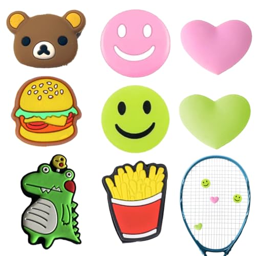 8 Pezzi Ammortizzatore da Tennis Ammortizzatore in Silicone per Racchetta Antivibranti per Racchette da Tennis Hamburger Patatine Emoji Cuore animale Forma per Tennis Badminton Racchetta da Squash