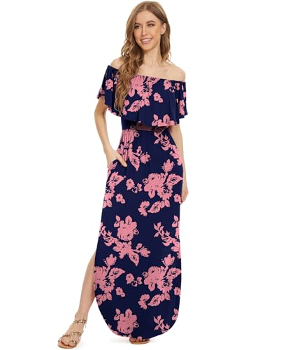 Image of LILBETTER Womens Off The Shoulder Ruffle Party Dresses Side Split Beach Maxi Dress