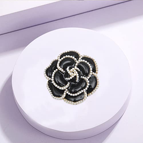 Image of Women Camellia Flower Pearl Enamel Brooch Pins for Ladies Jewelry Fashion