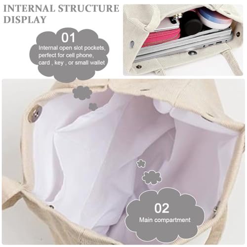 Image of PALAY Tote Handbags for Women Girls Stylish Large Capacity Canvas Corduroy Shoulder Bag With Inner Pocket Grocery Bag Tote Bags for Office, College School Work Shopping Travel Daily Use - White