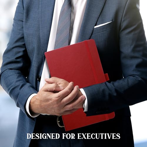 Image of Doodle Pack of 10 Personalized A5 Executive PU Leather Notebook Diary - Hard Bound Professional Office Notebook with Elastic Band, Ribbon Bookmark & Pen Loop | 160 Pages 80 GSM | Corporate & Personal Use - Red