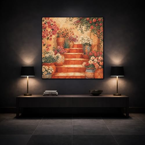 Toile canvas fleurs traditionnelles avec châssis de 3cm