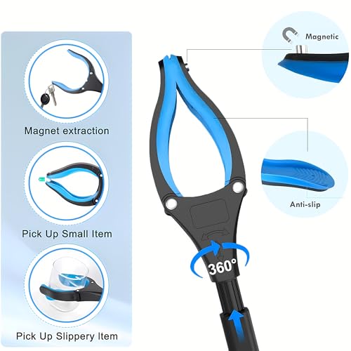 Reacher Grabber, 32\" Trash Grabber Reacher tool, Aid Reaching Assist Tool for Trash Pick Up, Nabber, Litter Picker (Blue)