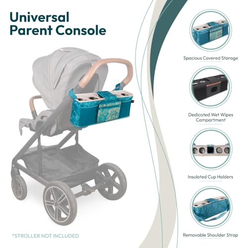 Image of WONDERFOLD Universal Parent Console Stroller Organizer with Insulated Cup Holders, Hook & Loop Closure Handle Attachment, 2 Storage Pockets, Removable Shoulder Strap for Easy Transport