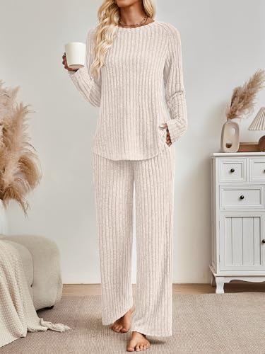 LILLUSORY 2 Piece Lounge Sets for Women Matching Casual Pajamas Fall Fashion 2025 Outfits Long Sleeve Ribbed Knit Sweatsuits2