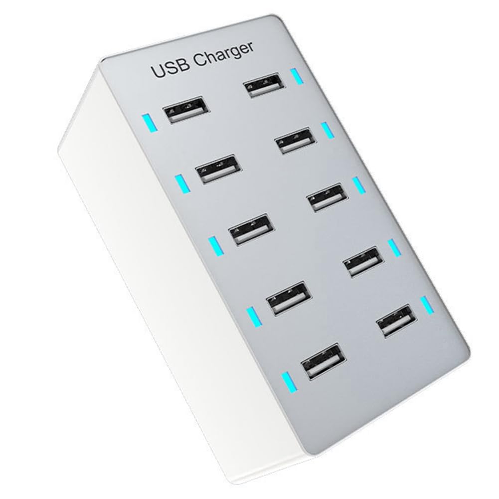 1 szt. 50 W USB Multiport Charger Hub 10 portów Szybka ładowarka Ładowarka stacjonarna Stacja dokująca Ładowarka biała (Wielka Brytania)