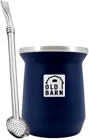 Kit 1 Cuia Térmica Parede Dupla De Alumínio 1 Bomba De Chimarrão Tereré Inox Filtro Redondo 19cm Old Barn Cor:Azul