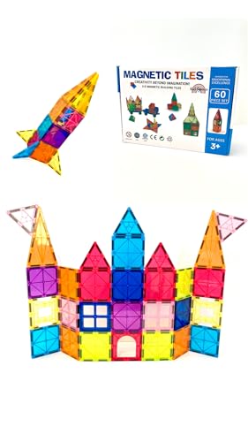 60 Piece Set Magnetic Tiles, Building Blocks for Kids, STEM Learn...