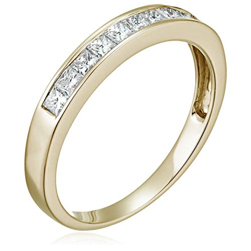 1/2 carat (ctw) Diamond Wedding Anniversary Band for Women, Half Eternity Princess Cut Square Diamond Engagement Ring in 14K Yellow Gold Channel Set 0.50 cttw, Size 4.5-10.252