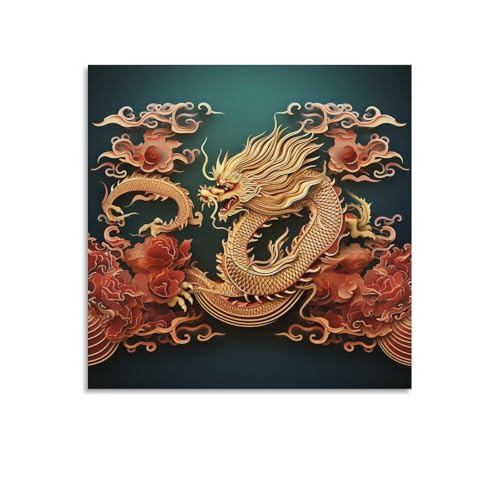 Toile dragon chinois 70x70cm moderne - Tableau abstrait sans cadre salon