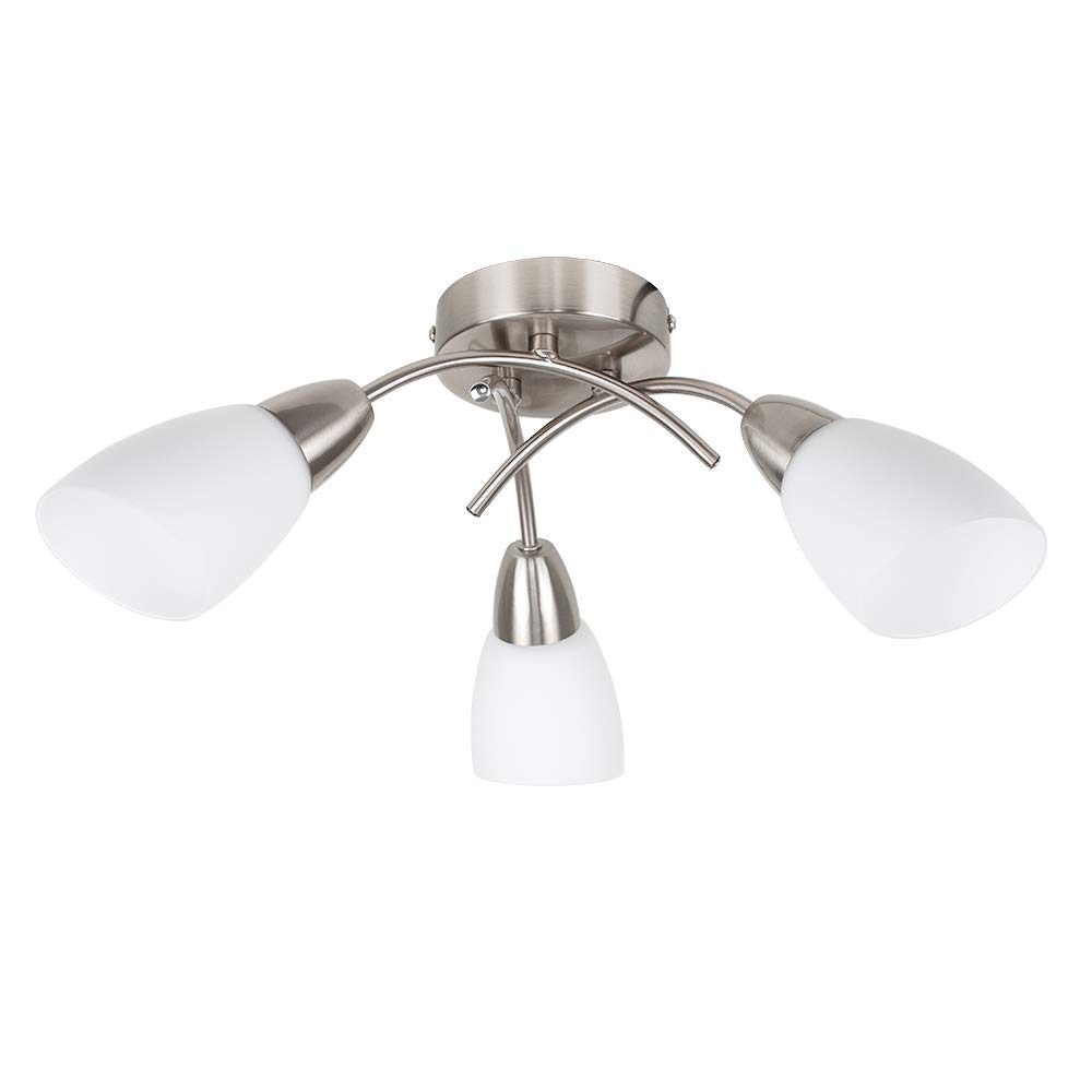 MiniSun | Modern 3 Way Brushed Chrome Ceiling Light Fitting with Frosted Glass Shades | Pendant Lights, Home Décor & Improvement Essential | Includes 4W LED Bulbs [3000K Warm White] | Mains Wired