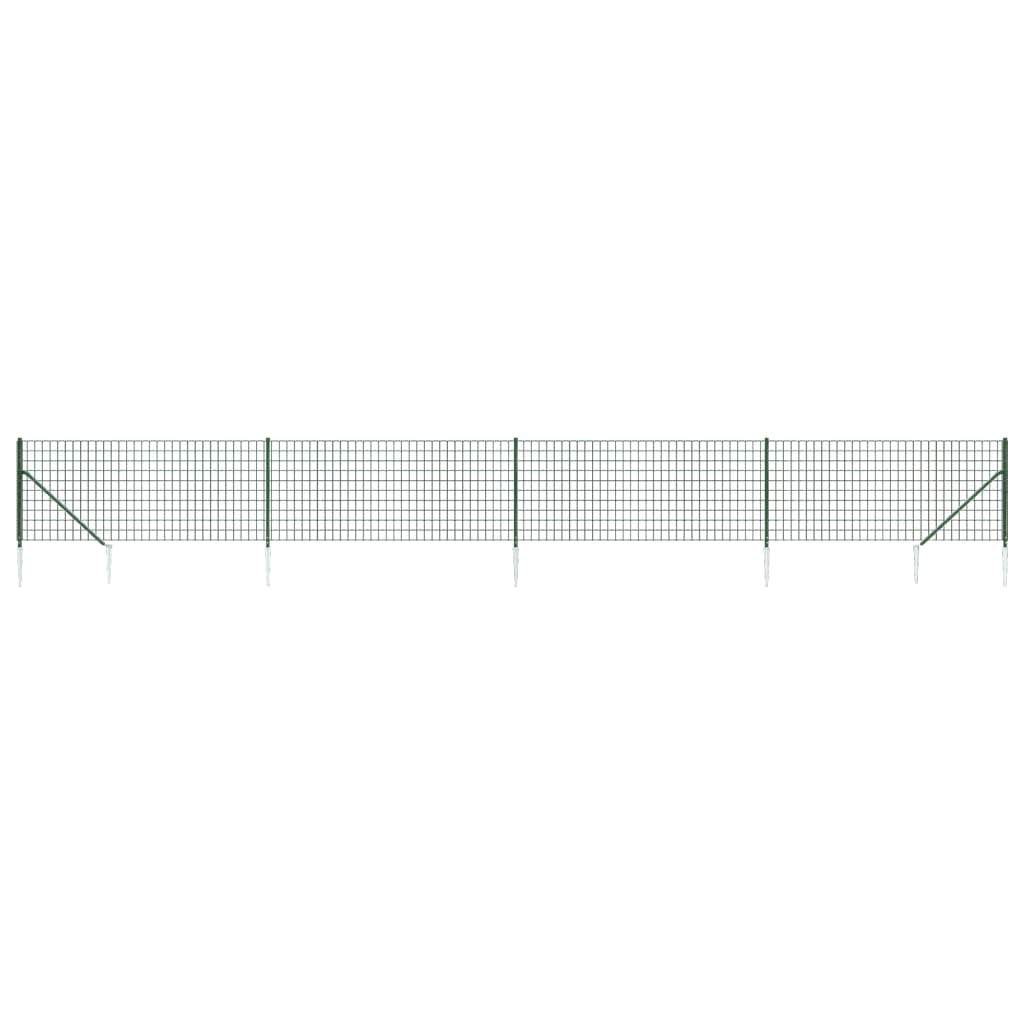 Wire Mesh Fence with Spike Anchors Green 1x10 m, Galvanised Steel PVC Coated Garden Fence for Animal Enclosure, Heavy Duty Interlocking Barrier for Property Security and Outdoor Enclosures