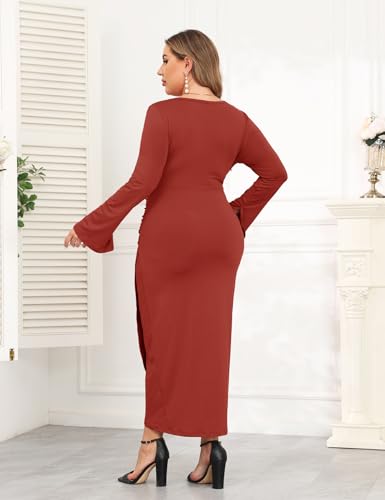 Image of ZOMVA 2024 Plus Size Cocktail Dress Comfortable Bell Sleeves Wedding Guest Square Neck Semi Formal
