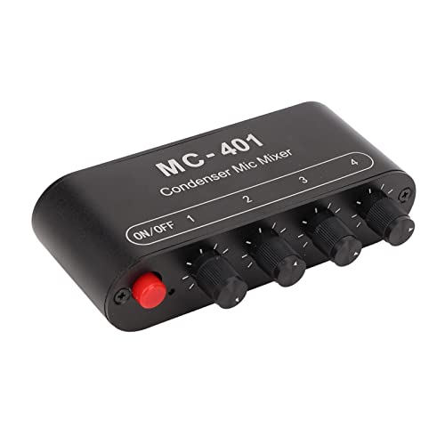 4 Kanal Audio Line Mixer, 4 in 1 Out Stereo Mixer 3,5mm Input, Low Noise DC 5V DJ Mikrofon Sound Mixer für Kopfhörer Verstärker PC