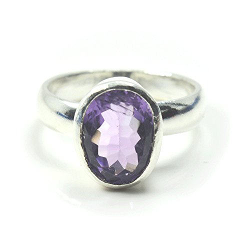 Bague ovale en argent et améthyste violette pour homme et femme