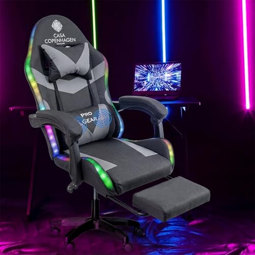Image of Casa Copenhagen Designed in Denmark,High-Back Italian Leather Gaming Ergonomic Chair with Advanced Mechanism with LED Light & Electric Back Massager, Memory Foam Seating - Grey & Black