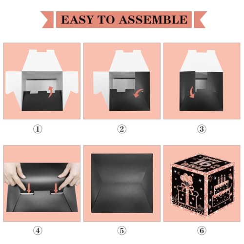 Image of Eiurteao 3pcs 16th Birthday Decorations Boxes for Girls, Rose Gold Happy 16 Birthday Balloons Boxes Party Supplies, Sweet 16 Bday Theme Cardboard Box Decor