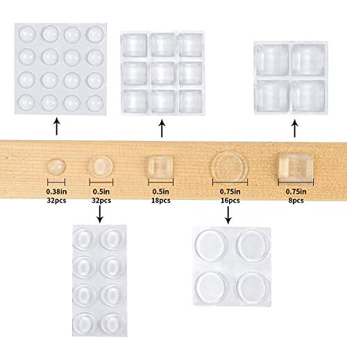 Clear Adhesive Bumper Pads 106-Pc Combo Pack (Round, Spherical, Square) Sound Dampening Transparent Rubber Feet For Cabinet Doors, Drawers, Glass Tops, Picture Frames, Cutting Boards #TOP1
