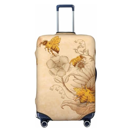 VOSERY Luggage Cover Protector Suitcase Cover - Retro Hand Drawn Honey Bees Sunflowers High Elasticity Suitcase Covers Protector for Luggage (No Luggage)