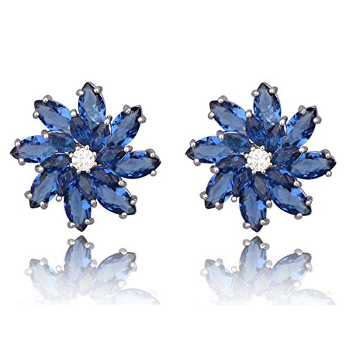 Cubic Zirconia Flower Stud Earrings - Large Sparkly CZ Crystal Rhinestone Snowflake Studs Daisy Floral Cluster Earrings Bridal Costume Jewelry for Bride Bridesmaids Birthstone Birthday Gift