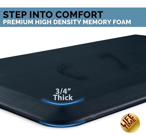 ComfiLife Anti Fatigue Floor Mat – 3/4 Inch Thick Kitchen Mats for Floor, Standing Desk Mat, Kitchen Rug – Comfort at Home, Office – Durable – Stain Resistant – Non-Slip Bottom (24" x 70", Navy)