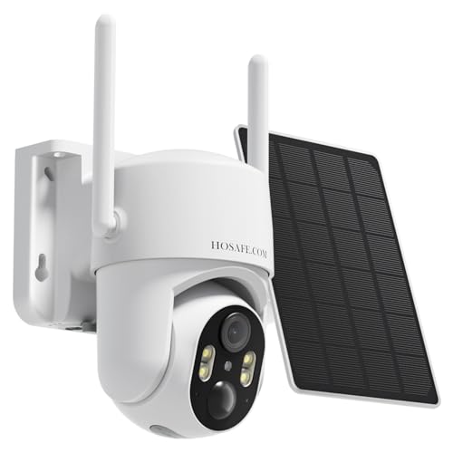 HOSAFE.COM Camara Vigilancia WiFi Exterior Solar Bateria Solar, 360° PTZ Cámara Vigilancia Exterior, 2K 3MP Camara de Video Color Vision Nocturna, Sensor PIR, Audio bidireccional