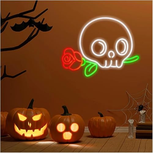 Veilleuse fantôme néon LED fleur squelette, idée cadeau originale - 5