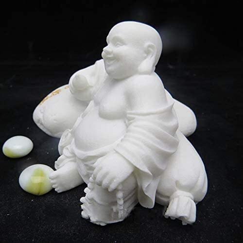 Sculptures de Bouddha riant artisanales en marbre blanc véritable