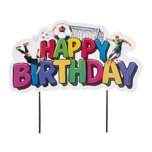 dekora - Decoración para Tartas de Fútbol Happy Birthday, Cake Topper Grande de Papel para cumpleaños Infantil, 1 Unidad, 16,5 x 9,1 cm, con Jugadores balón y portería
