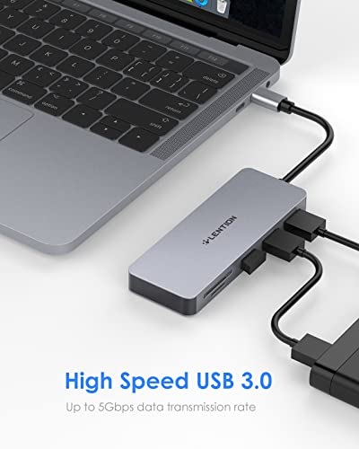 Hub USB C LENTION com 3 USB 3.0, leitor de cartão duplo SD/Micro SD e adaptador de carregamento comp