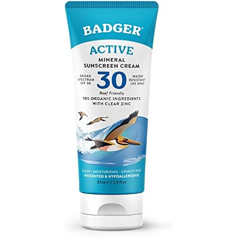 Badger Mineral Sunscreen Cream SPF 30, All Natural Sunscreen with Zinc Oxide, 98% Organic Ingredients, Reef Safe, Broad Spectrum, Water Resistant, Unscented, 2.9 fl oz Cover