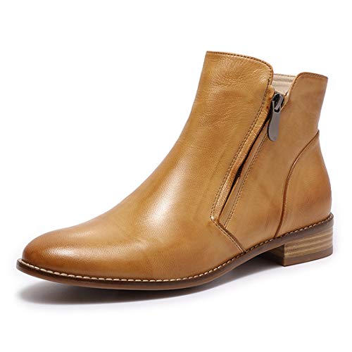 Image of Mona flying Womens Leather Ankle Boots Dual Zippers Low Heel Short Booties