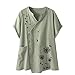 VEMOW Blusas Mujer Manga Corta Verano Lino Camisas O-Cuello Retro Botón Tops Tamaño, Elegantes Moda Estampado Camisa Jerseys Casual Suelta Sudadera Tapas Básica Informal T-Shirt(D Verde,XL)