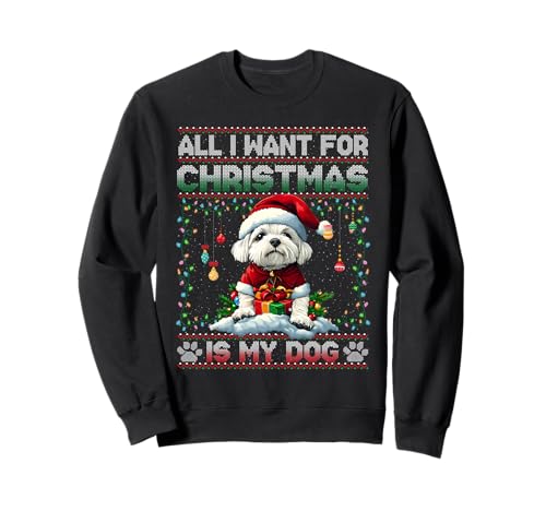 Maltese Christmas Tree Lights Decorations Dog Lover Xmas Sweatshirt