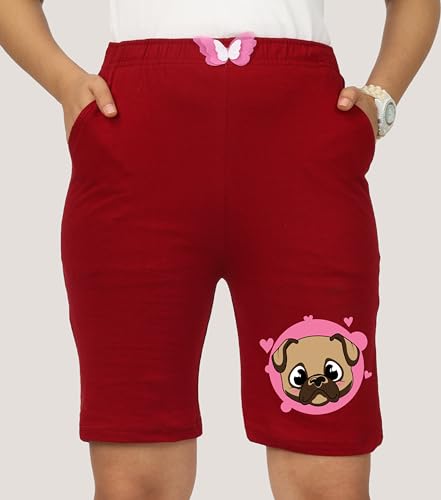 Image of KYDA KIDS Cotton Printed Pocket Bow Shorts for Girls - Regular Fit Girls Shorts with Elastic Waist Multicolored (Pack of 3)