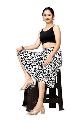 Image of Viscose Rayon Flared Printed Plazzo Palazzo Pants, Loose /Relaxed Fit Regular, Office Wear, Casual Wear Comfortable, Trouser Pants for Girls & Women Black Kerri Design (S to 3XL Size)
