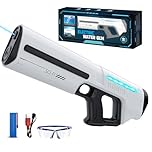 Skirfy Pistola ad acqua elettrica per bambini e adulti, giocattolo a spruzzo a batteria con serbatoio, portata 9 m, luce a LED, assorbimento automatico dell'acqua, gioco estivo in spiaggia all'aperto