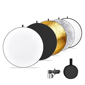 NEEWER 32″/80cm Photography Reflector Light Diffuser & Reflector Holder Clamp for Light Stand, 5in1 Pop up Disc Reflector Kit with Bag-Translucent/Gold/Silver/Black/White for Outdoor Lighting, RF-80