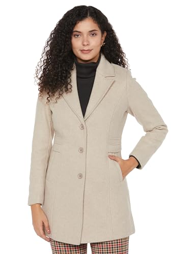 Image of Qube By Fort Collins Women's Semi-Long Tweed Coat with Knitted Finish - Elegant Winter Outerwear for Casual and Formal Looks