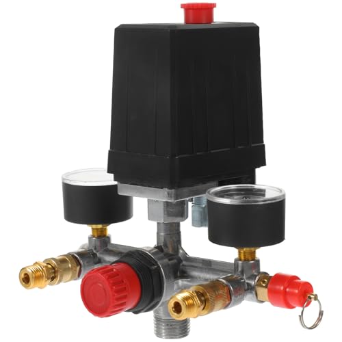 Soporte para interruptor de presión negro con válvula reductora para compresor industrial