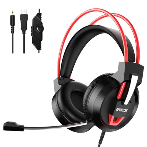 Voistek Gaming Headset for PS4,PS5,Xbox One,Switch,PC,Wired Over Ear Headphones with Mic,Stereo Sound,50mm Drivers,LED Light,Compatible with Laptop,Mac,Nintendo,Computer,Gamer
