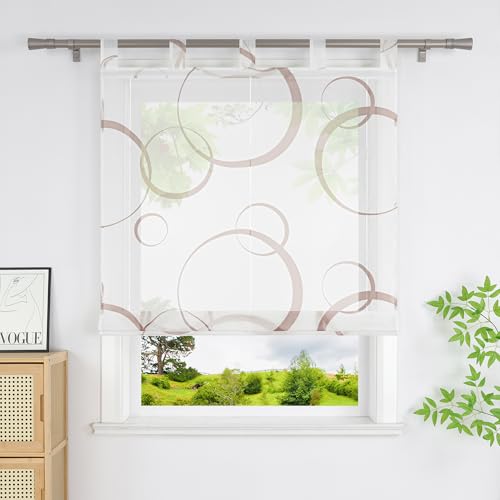 Heichkell Store romain transparent - Avec cercles - Montage sans perçage - Moderne - Avec passants - Marron - 80 x 150 cm