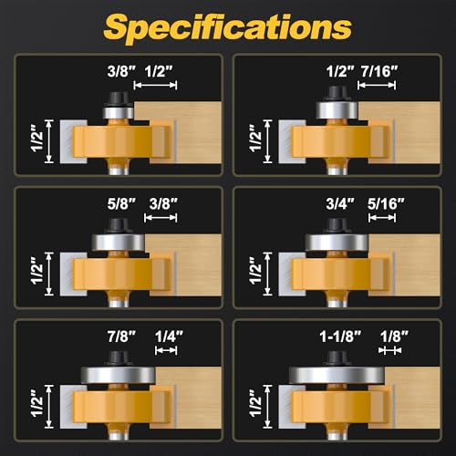 REKCKRUL 1/4 Shank Rabbet Router Bit with 6 Bearings Set - Interchangeable & Adjustable Multi-Depths for Woodworking (1/8\", 1/4\", 5/16\", 3/8\", 7/16\", 1/2\") - Thumbnail 3