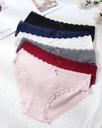 Image of Aijolen Women's Cotton Bikini Underwear Soft Low Waist Panties Cheeky Lace Underpants S-XXL