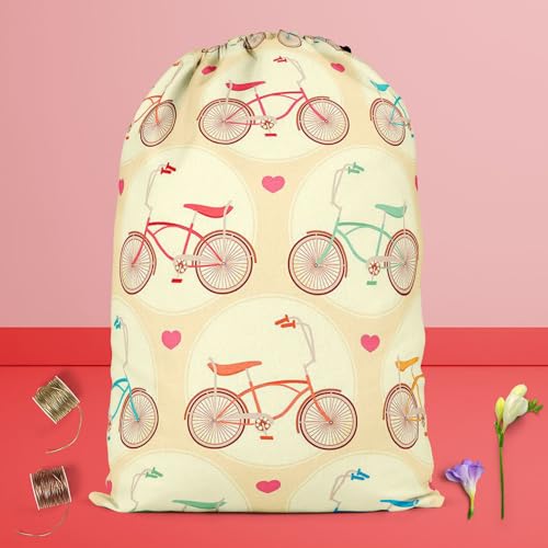 Image of ArtzFolio Bicycles & Pink Hearts | Reusable Sack Bag | Bag for Gym, Storage, Vegetable & Travel