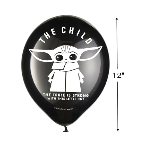 Image of Star Wars The Mandalorian Baby Yoda Latex Balloons - 12 inch (Pack Of 6) - Black & Green - Perfect For Parties & Celebrations