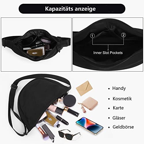 TIAASTAP Damen Halbmond Crossbody Umhängetasche, Unisex Hobo Crossbody Bag, Wasserdichte Leichtes Nylon Bauchtasche mit verstellbarer Schultergurt Für Alltag & Freizeit