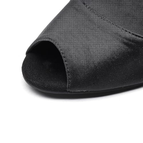 Swdzm FRE-QJW1022-BLACK-8.5ZG-36 Women Ballroom Dance Shoes Peep Toe Latin Salsa Performance Party Ankle Dance Boots,Black,Heel 3 1/3 Inch,Rubber Sole,6 Us thumb #7