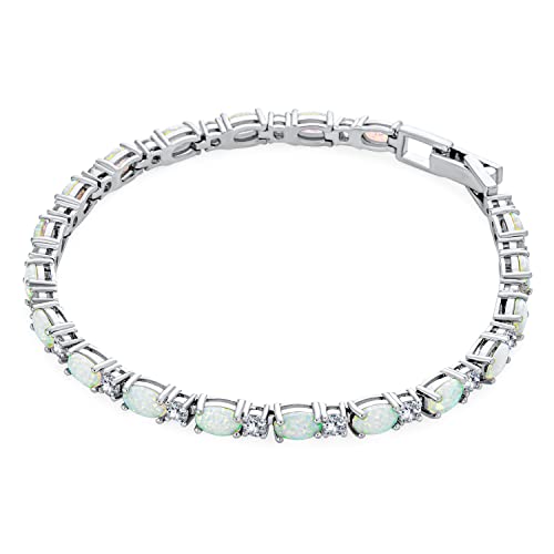 Classic Gemstone Alternating Cz Cubic Zirconia & White Created Opal Tennis Bracelet For Women Girlfriend .925 Sterling Silver October Birthstone 7.5 Inches #TOP1